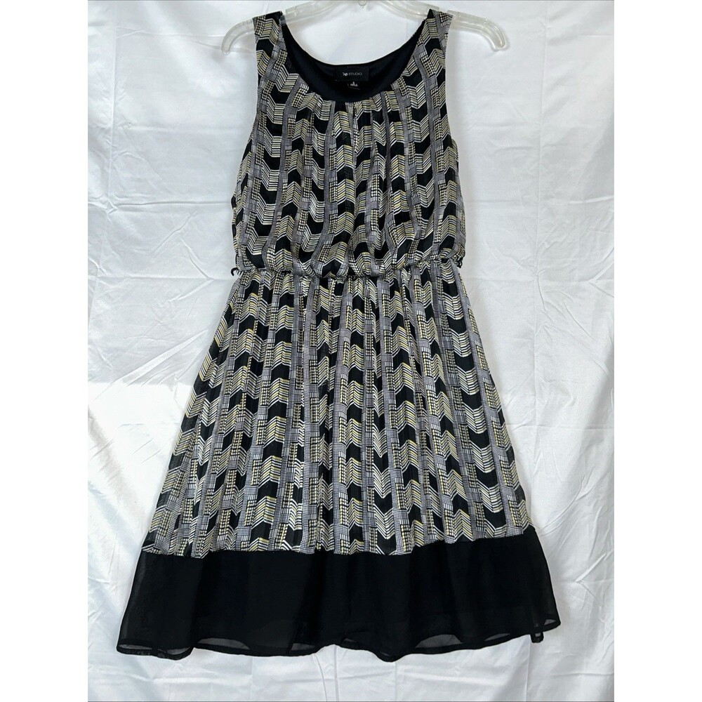 A B Studio Sleeveless DRESS BLACK WHITE GEOMETRIC SZ Small Flirty No Belt